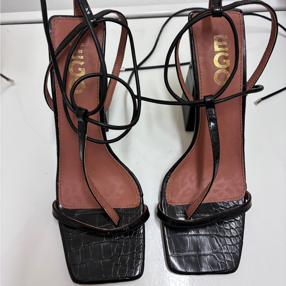 EGO Black‎ Croc-Effect Strappy Heels